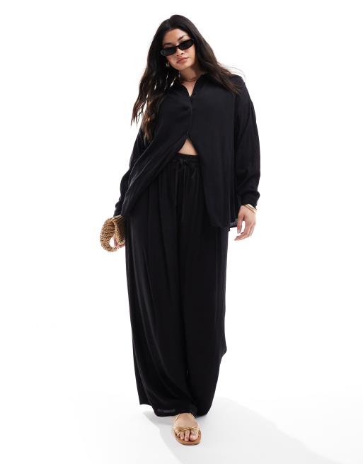 Yours - Pantalon large d'ensemble effet froissé - Noir