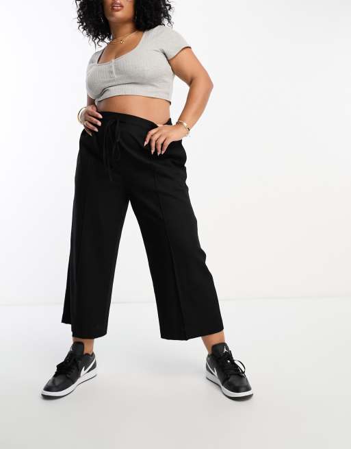 Yours - Pantaloni culotte neri a fondo ampio effetto lino, 3 di 4