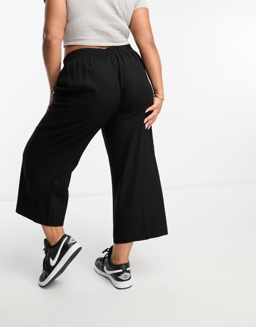 Yours - Pantaloni culotte neri a fondo ampio effetto lino, 4 di 4