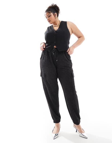 Yours - Pantaloni harem cargo neri glitterati - view 1