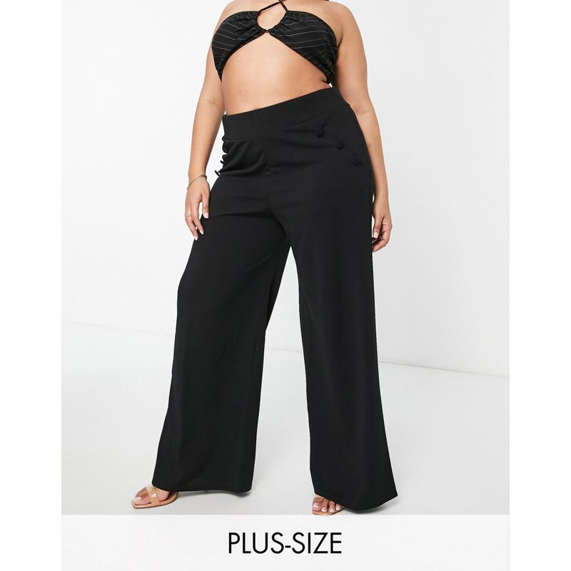 Donna Pantaloni con fondo ampio Yours - Pantaloni neri con bottoni e fondo ampio