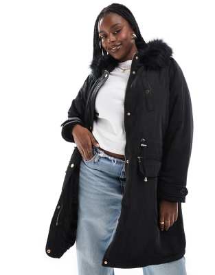 parka jacket with faux fur hood in black