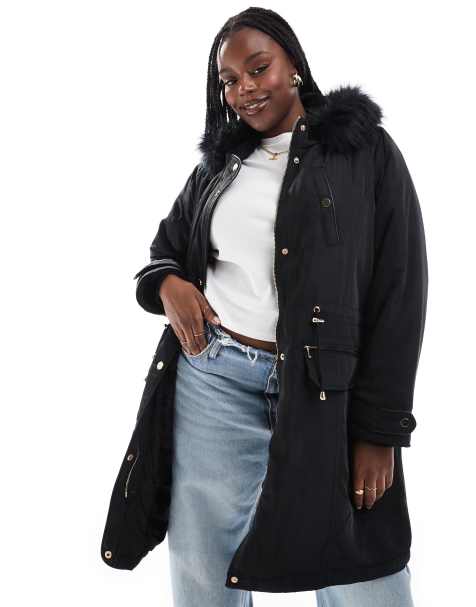 Yours - Parka nero con cappuccio con pelliccia sintetica - view 1