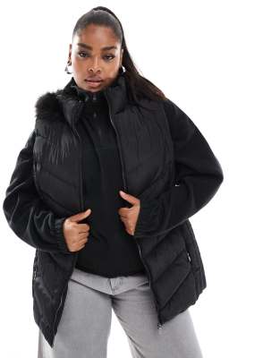 parka vest with faux fur hood in black