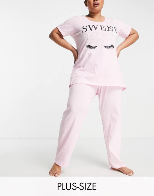 Yours - Pink pyjamassæt med T-shirt og bukser med vide ben
