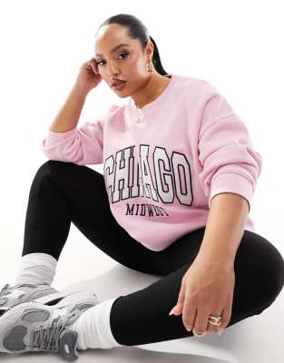 Yours - Pink Sweatshirt Med 'Chicago'-Print-Lyserød