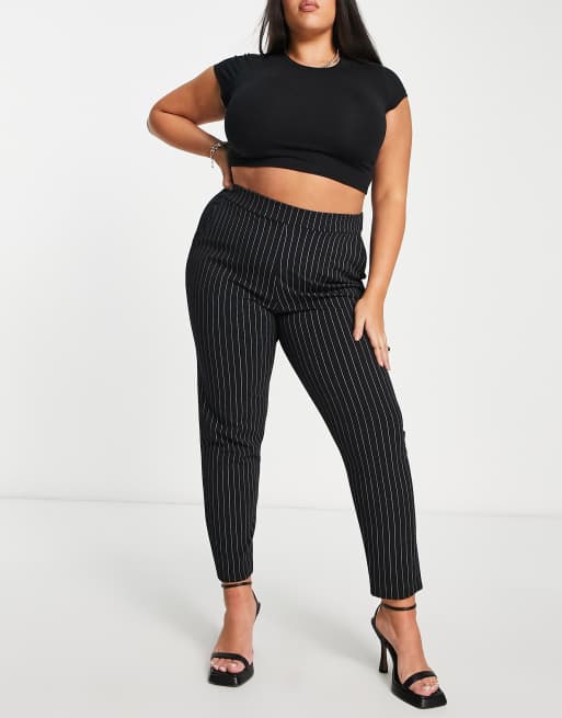 Plus size black on sale and white striped pants