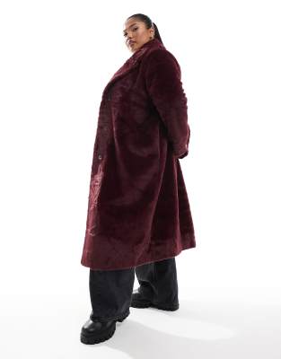 Yours Plush Faux Fur Maxi Coat In Red