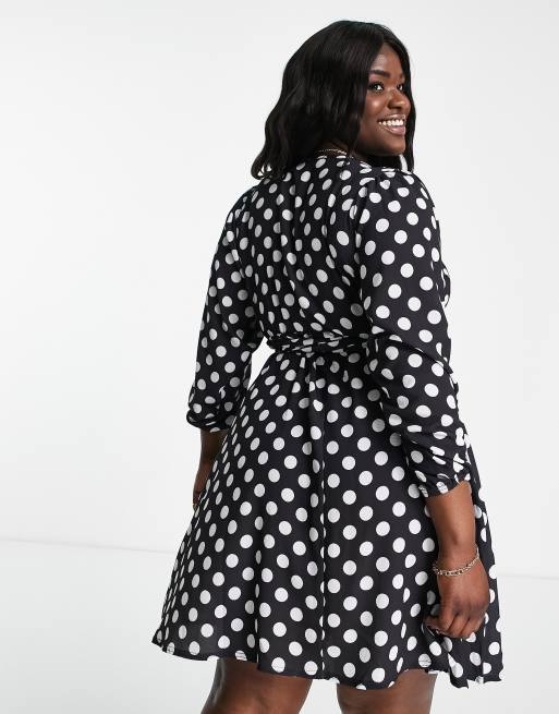 Yours polka dot wrap dress in black | ASOS