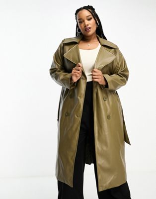 Yours PU belted trench in khaki - ASOS Price Checker