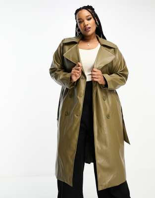 Yours PU belted trench in khaki - ASOS Price Checker