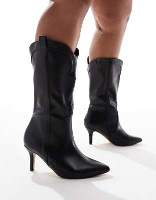 PU heeled western boots in black