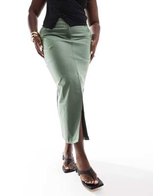 Yours Pu Midaxi Skirt With Front Split In Green
