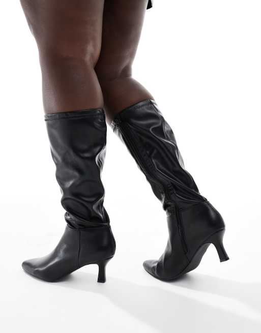 Yours PU pointed knee boot in black