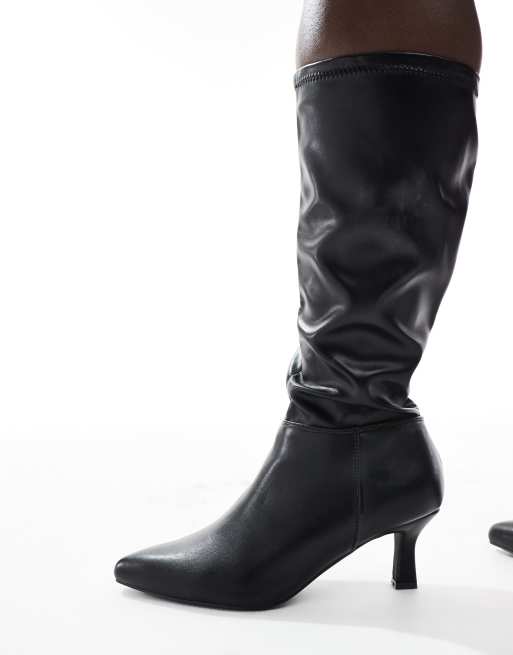 Yours PU pointed knee boot in black