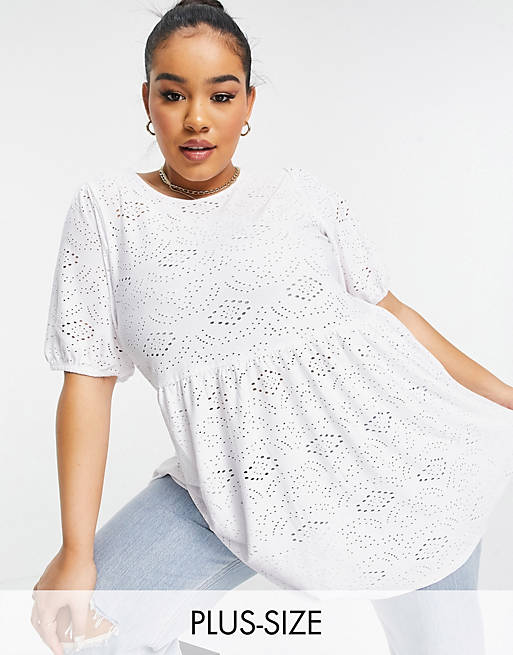 Tops Shirts & Blouses/Yours puff sleeve broderie blouse in white 