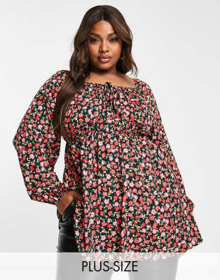 Pink Cotton Two Piece Set With Puff Sleeve Blouses And Tiered Ruffled Skirt For Women main image 1