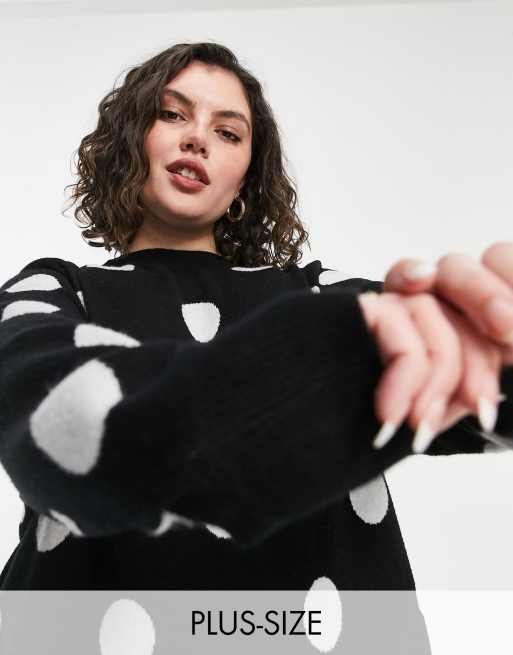 Yours – Pullover in Schwarz mit weißem Punktemuster