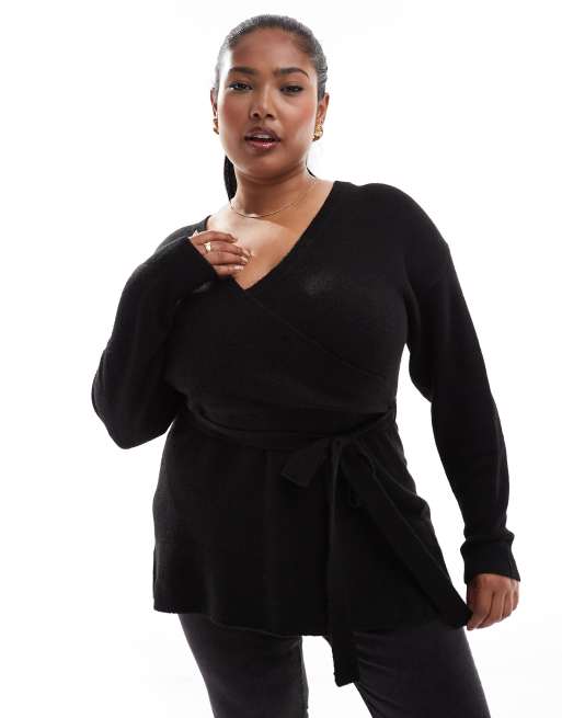 Yours – Pullover in Schwarz mit Wickeldesign