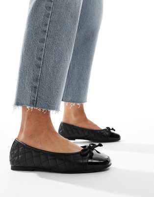 quilted cap toe ballet flats-Black