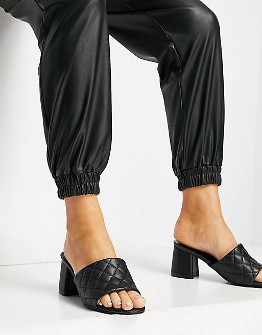 Yours wide fit quilted heeled mules in black