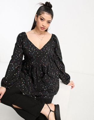 Yours star long sleeved blouse in black