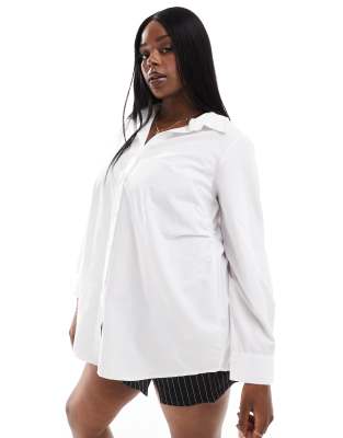 relaxed long sleeve button up shirt in white-Blue