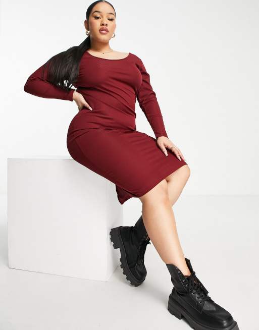 YOURS Plus Size Burgundy Red Ribbed Leggings