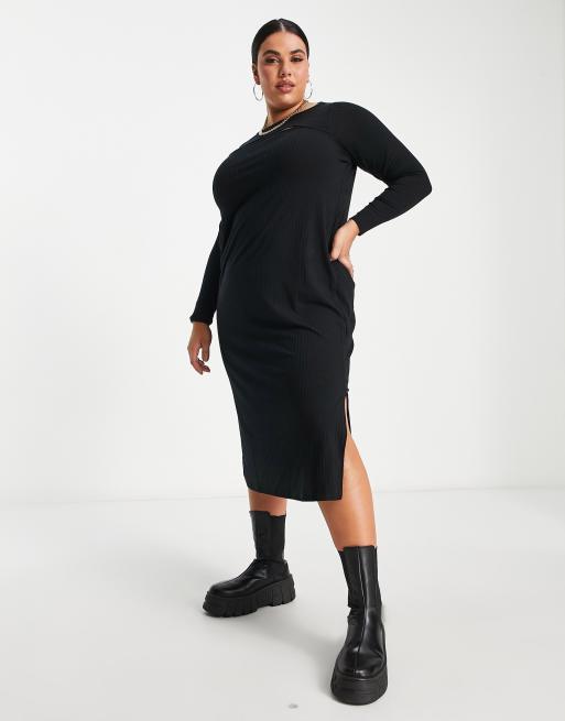 Yours ribbed cut out midi dress in black