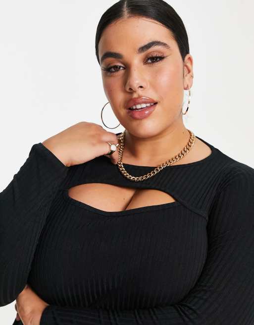 Yours ribbed cut out midi dress in black | ASOS