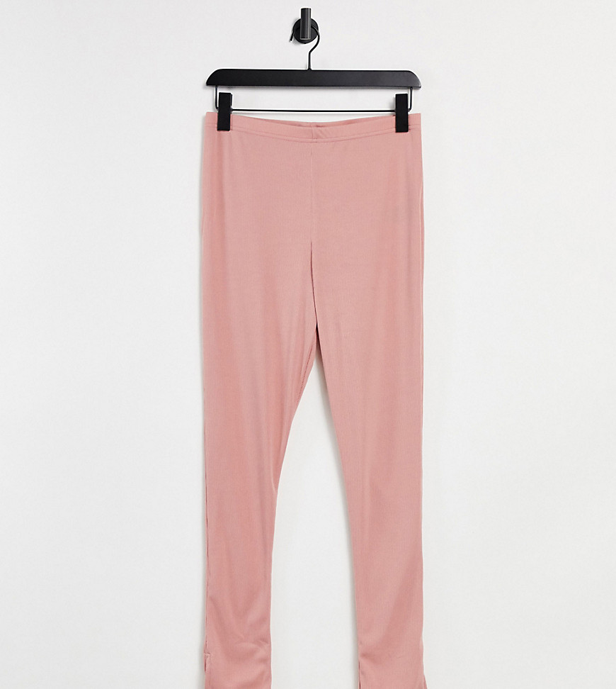Yours ribbed leggings with split hem in blush-Pink