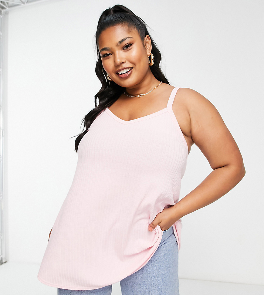 Yours ribbed swing cami top in light pink
