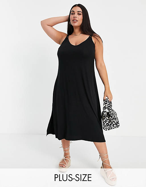  Yours ring detail midi dress in black 