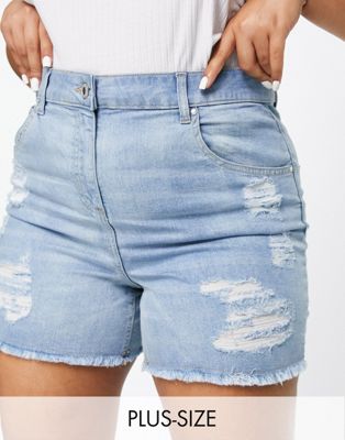 Yours ripped denim short in bleach wash