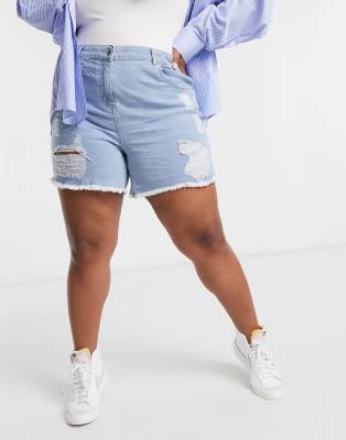 light blue ripped denim shorts