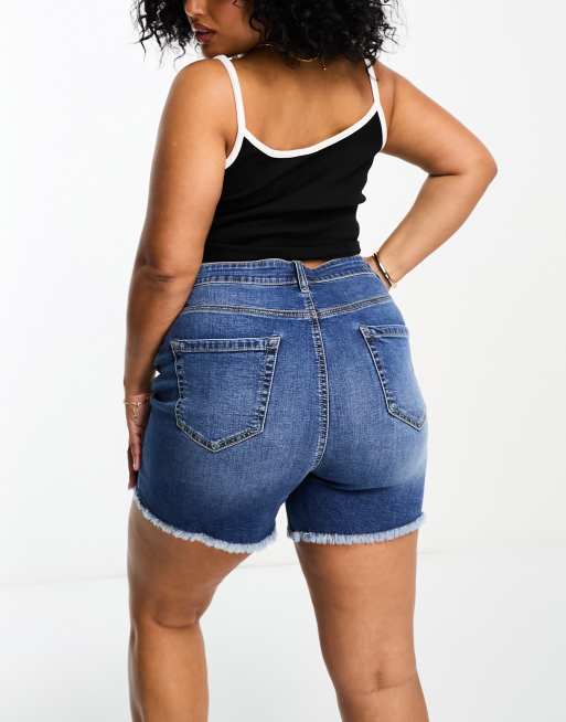 Yours ripped denim shorts in mid blue wash