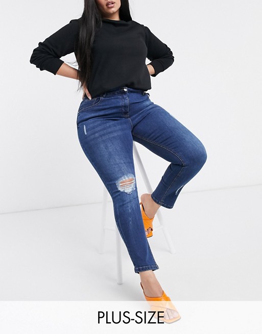 Yours ripped knee Mom jeans in indigo wash