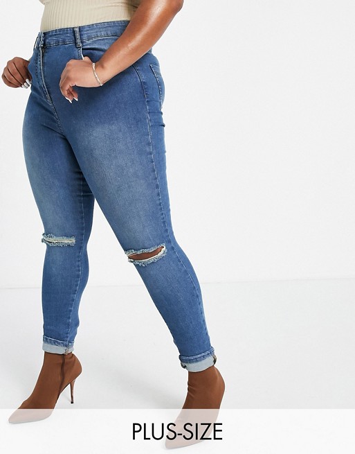 Yours ripped knee skinny jeans in vintage blue