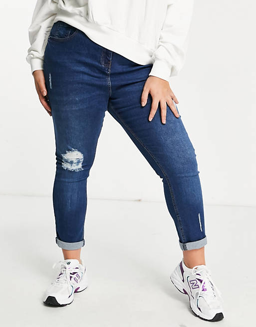  Yours ripped Mom jeans in bright blue wash 