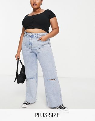 Yours ripped wide leg jean in bleach wash  - ASOS Price Checker