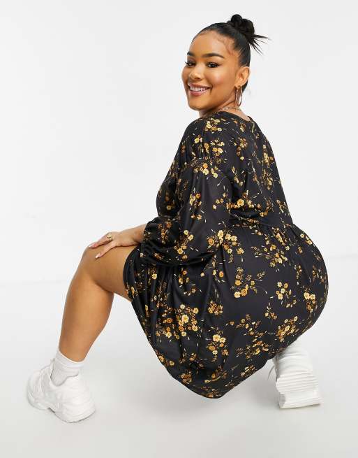 Yours - Robe à manches ballon et imprimé floral moutarde, 2 de 4