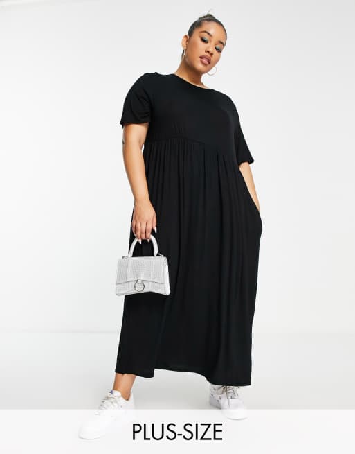 Yours - Robe babydoll longue en jersey - Noir