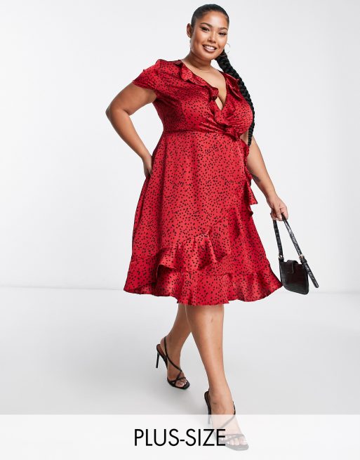 Yours - Robe cache-cœur en satin à imprimé animal - Rouge