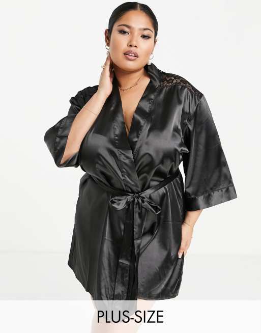 Yours - Robe de chambre en satin - Noir