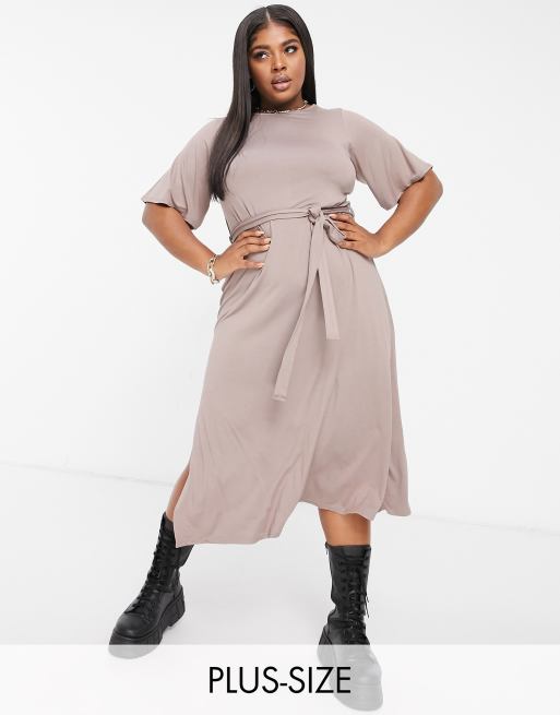 Yours - Robe mi-longue nouée à la taille - Moka