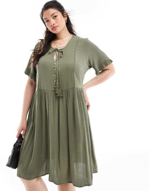 Yours - Robe mi-longue nouée sur l'avant - Kaki, 2 de 4