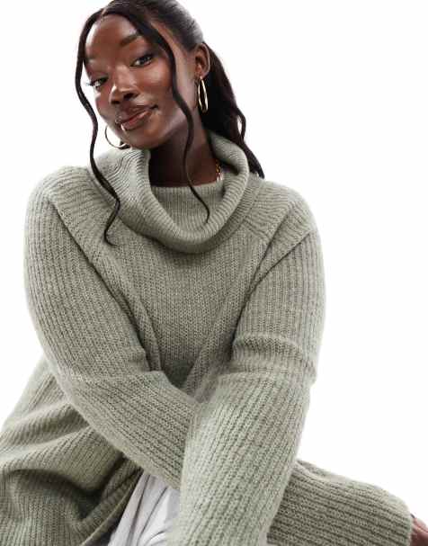 Yours roll neck jumper in sage green - view 1