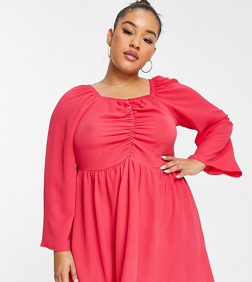 Yours Ruched Front Long Sleeve Blouse In Pink