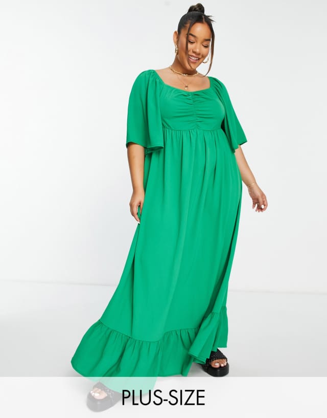 Yours ruched front midi dress in green