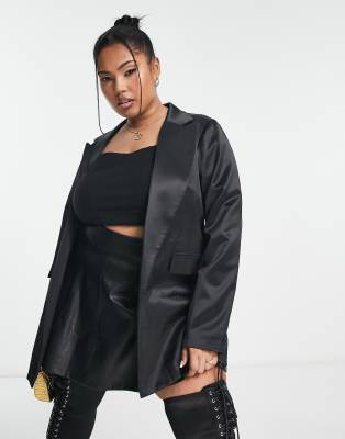 Yours - Satin-Blazer in Schwarz